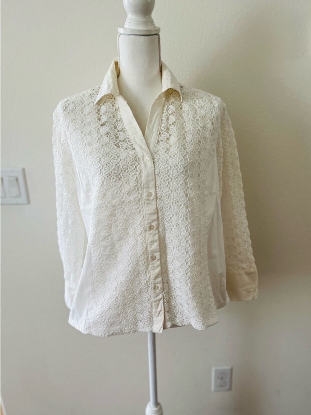 Ivory Lace Button-Down Shirt - Women's Collared Top
